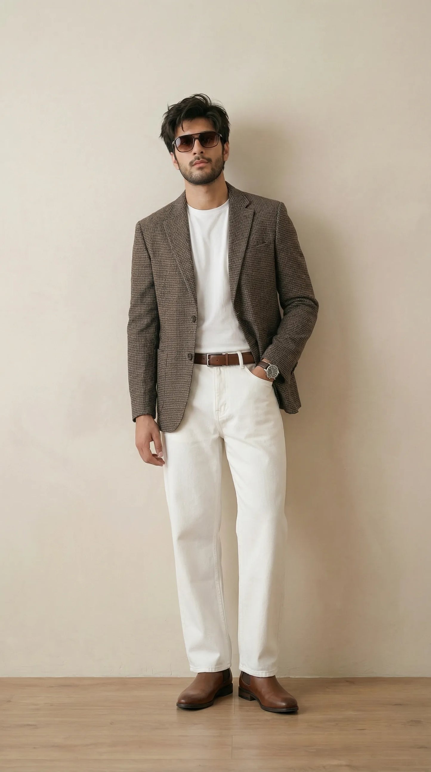 Dusky Brown Tweed Blazer | 100% Wool, Classic Structured Fit