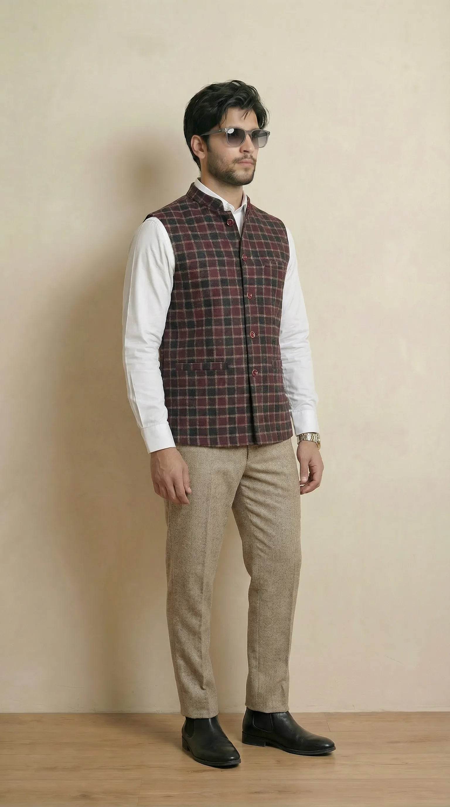 Reversible Brick Red Nehru Fit Jacket | 100% Woolen