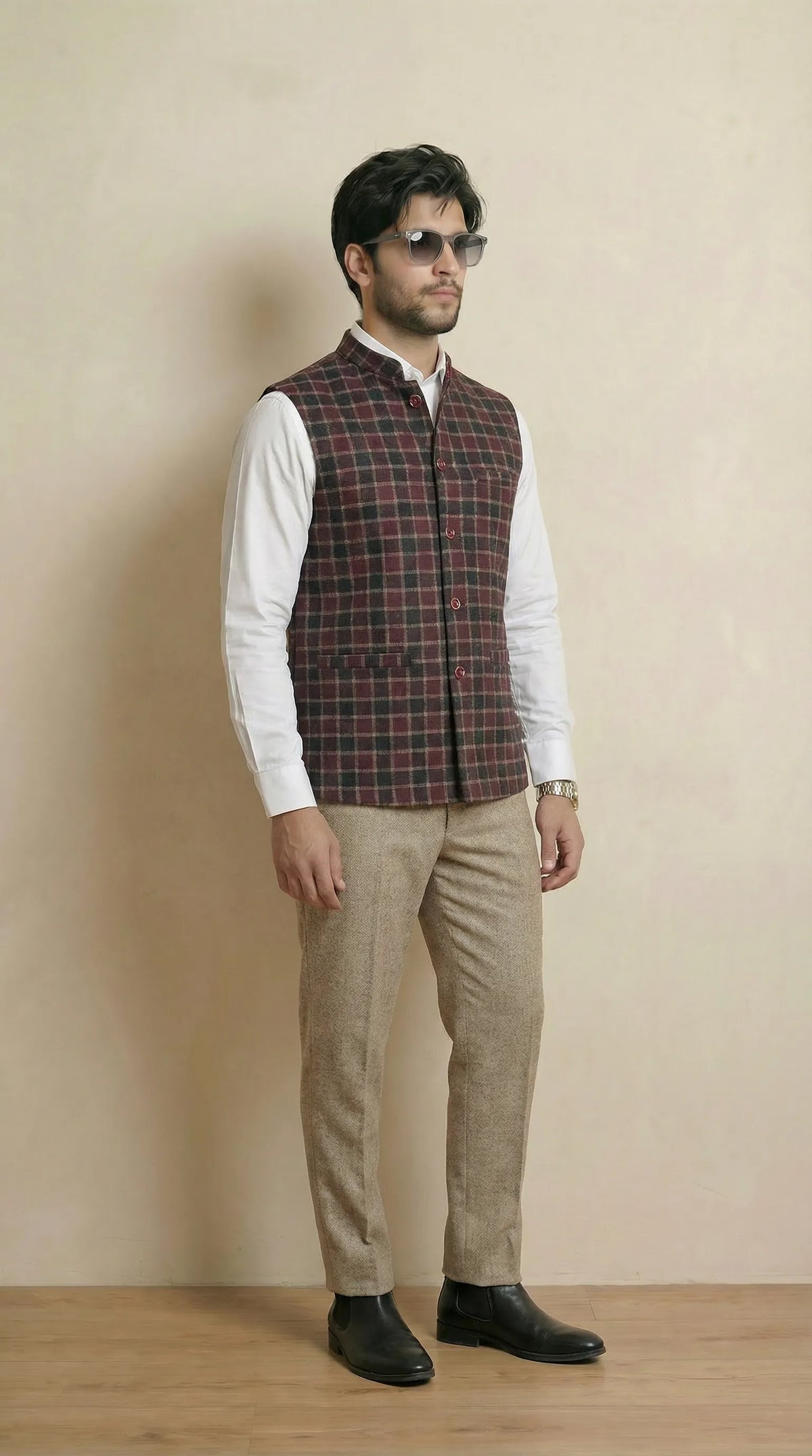 Reversible Brick Red Nehru Fit Jacket | 100% Woolen