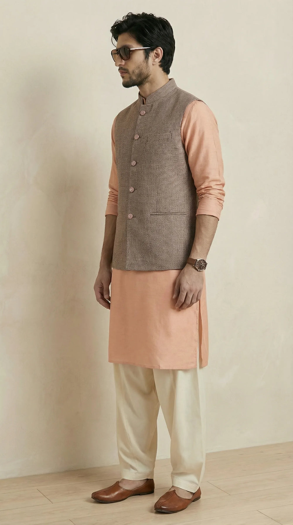 Soft Brown Signature Nehru Fit Jacket | 100% Woolen