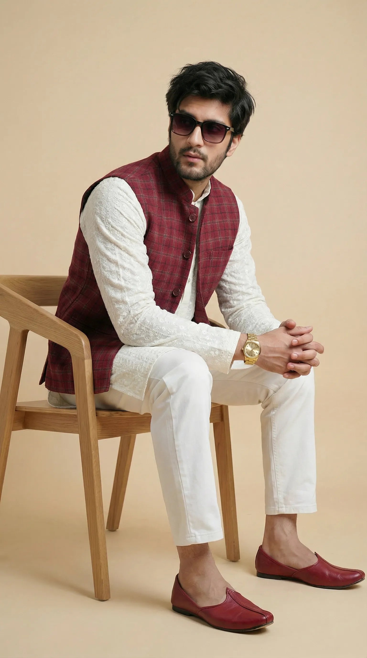 Dark Pink Signature Nehru Fit Jacket | 100% Woolen