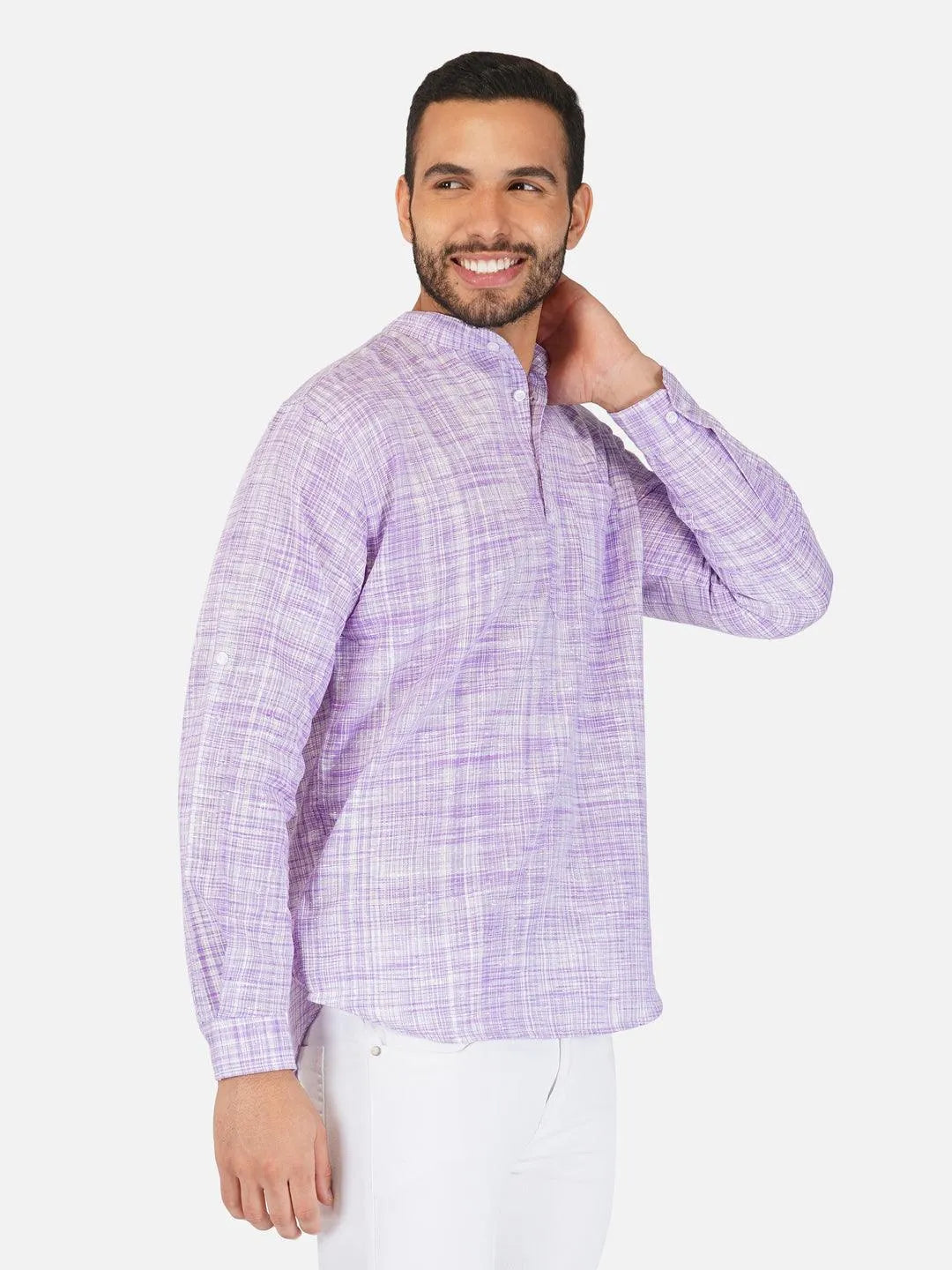 Pure Khadi Short Kurta in Purple Color