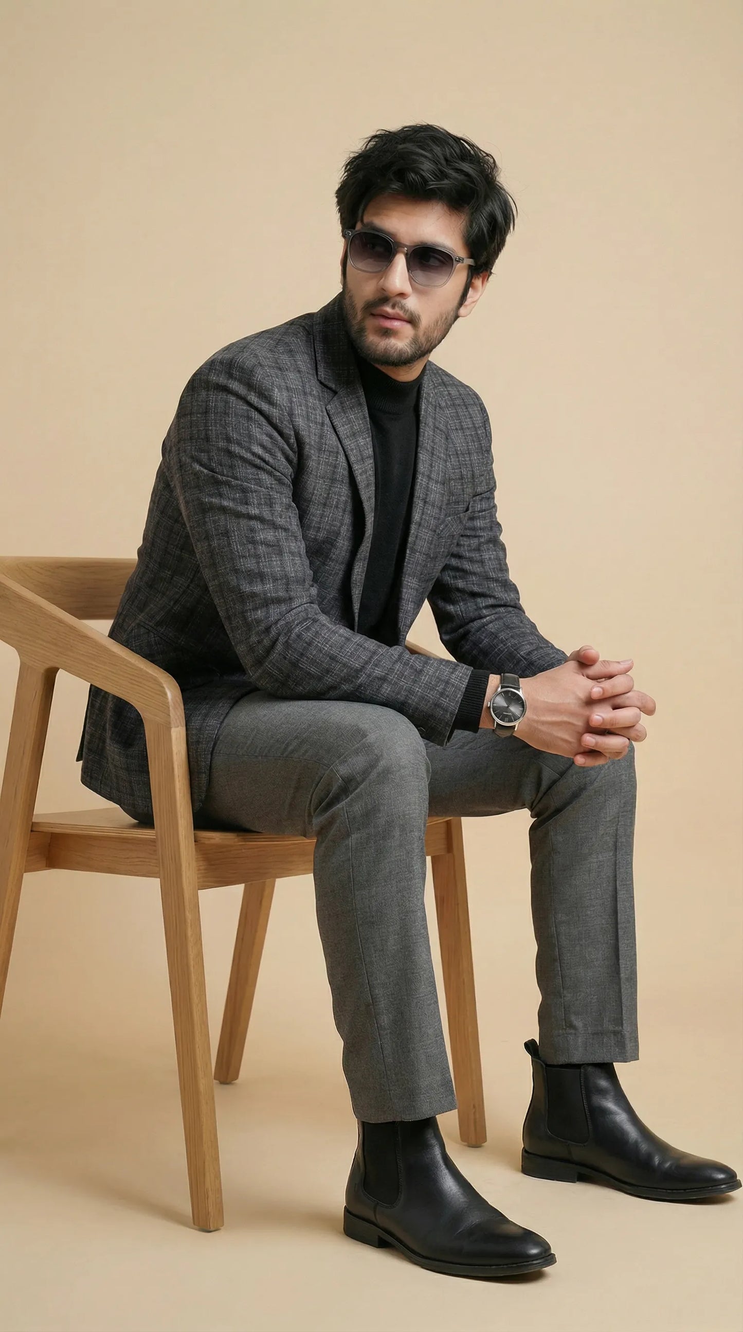Stone Grey Tweed Blazer | 100% Wool, Classic Structured Fit