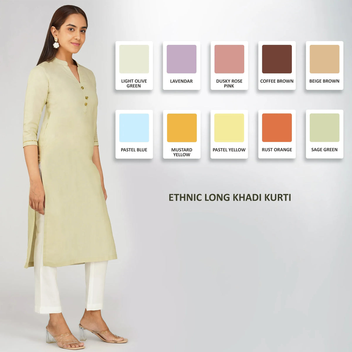 Women's Long Khadi Kurti Light Olive Green