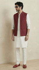 Dark Pink Signature Nehru Fit Jacket | 100% Woolen