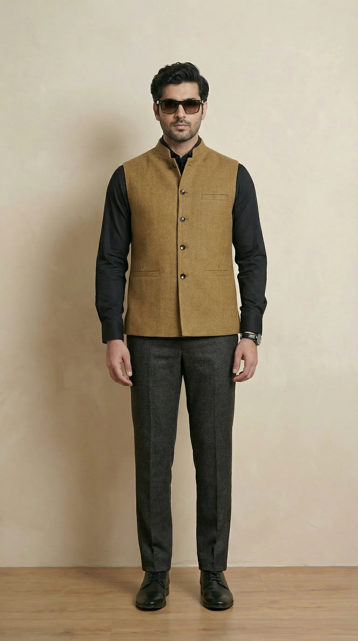 Reversible Khakhi Grey Nehru Fit Jacket | 100% Woolen
