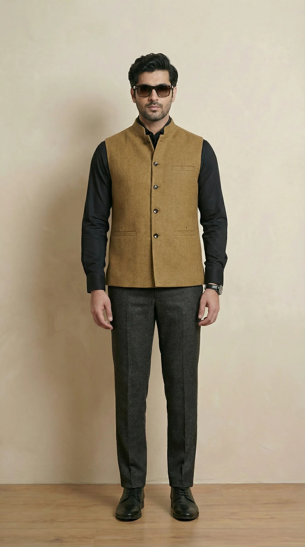Reversible Khakhi Grey Nehru Fit Jacket | 100% Woolen