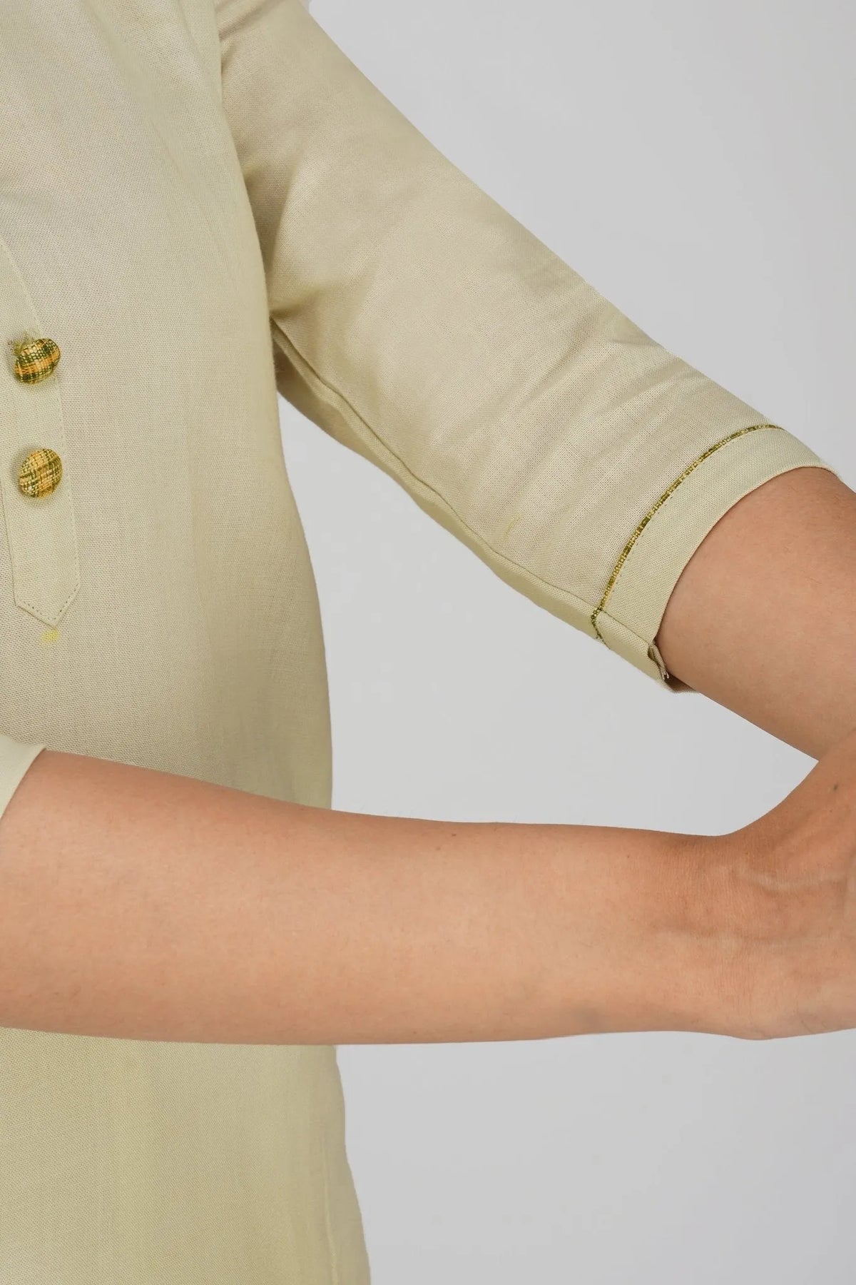 Women's Long Khadi Kurti Light Olive Green