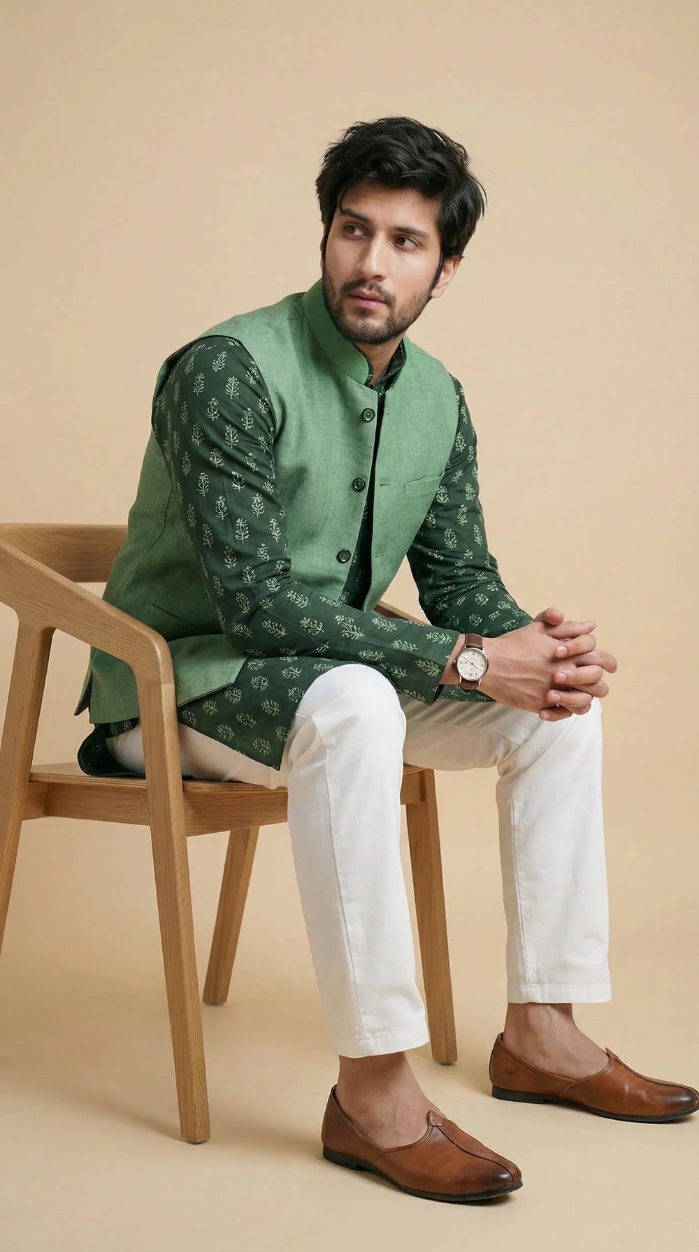 Jade Green Signature Nehru Fit Jacket | 100% Woolen