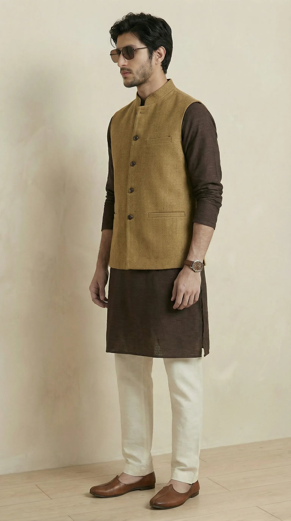 Reversible Khakhi Grey Nehru Fit Jacket | 100% Woolen