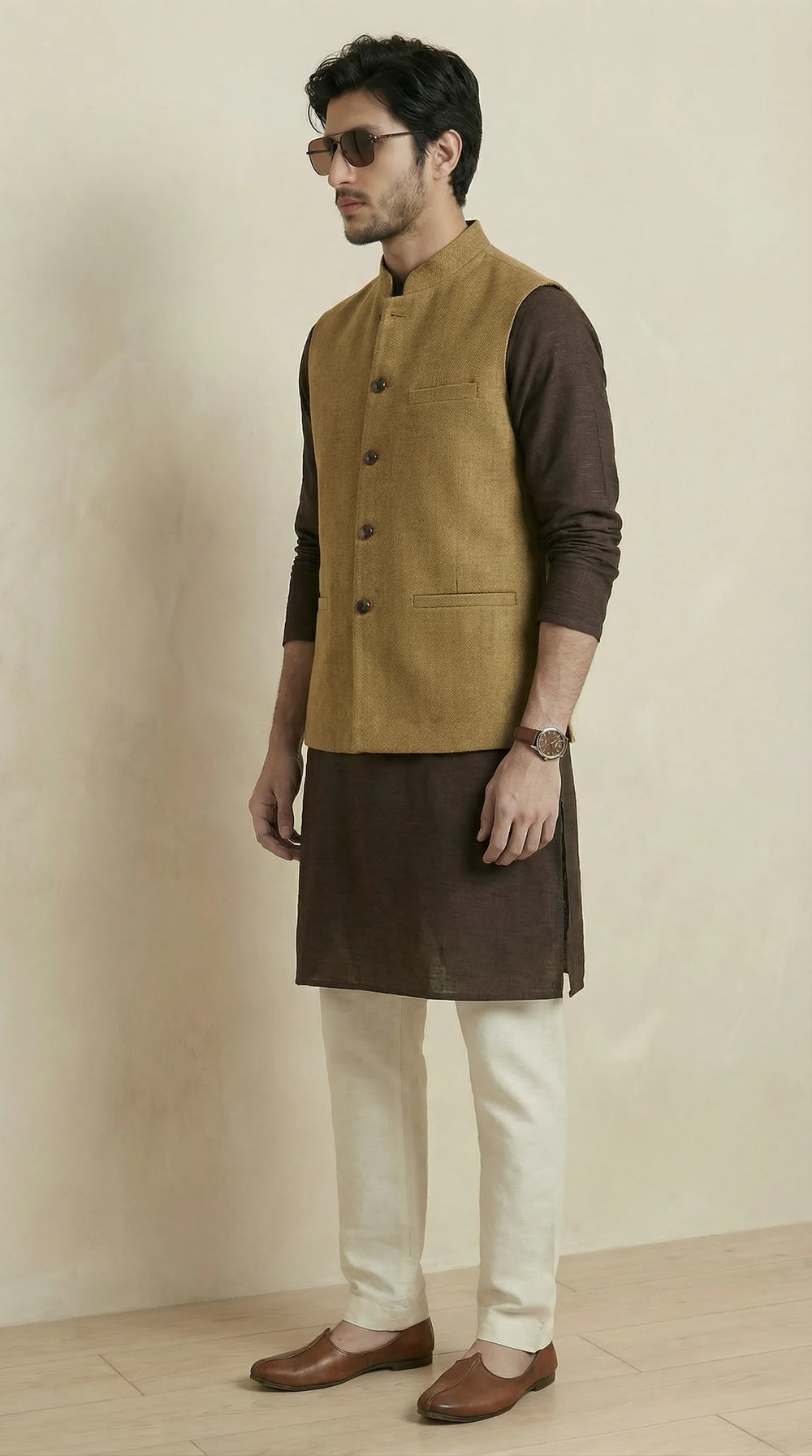 Reversible Khakhi Grey Nehru Fit Jacket | 100% Woolen