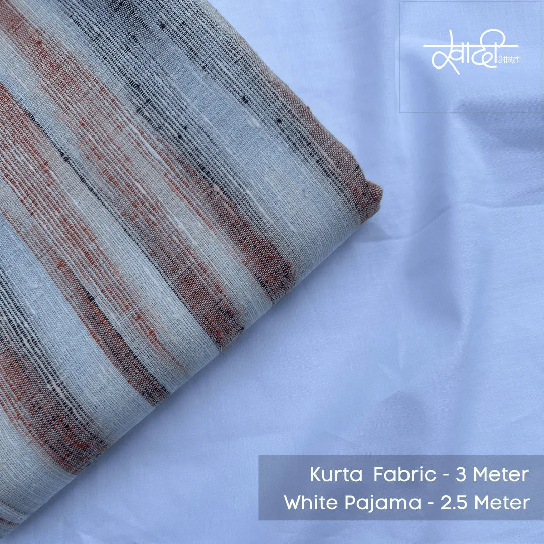 Khadi Kurta Pajama Fabric Combo Set - Unstitched Off Brown Traditional Khadi