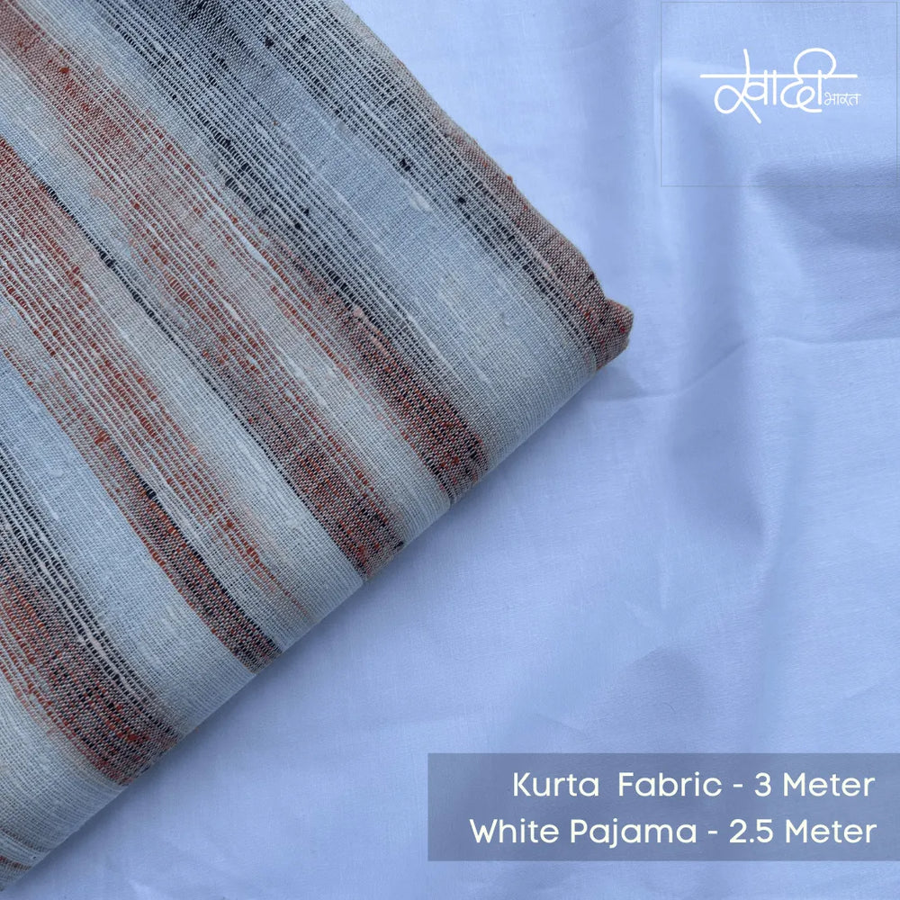 Khadi Kurta Pajama Fabric Combo Set - Unstitched Off Brown Traditional Khadi