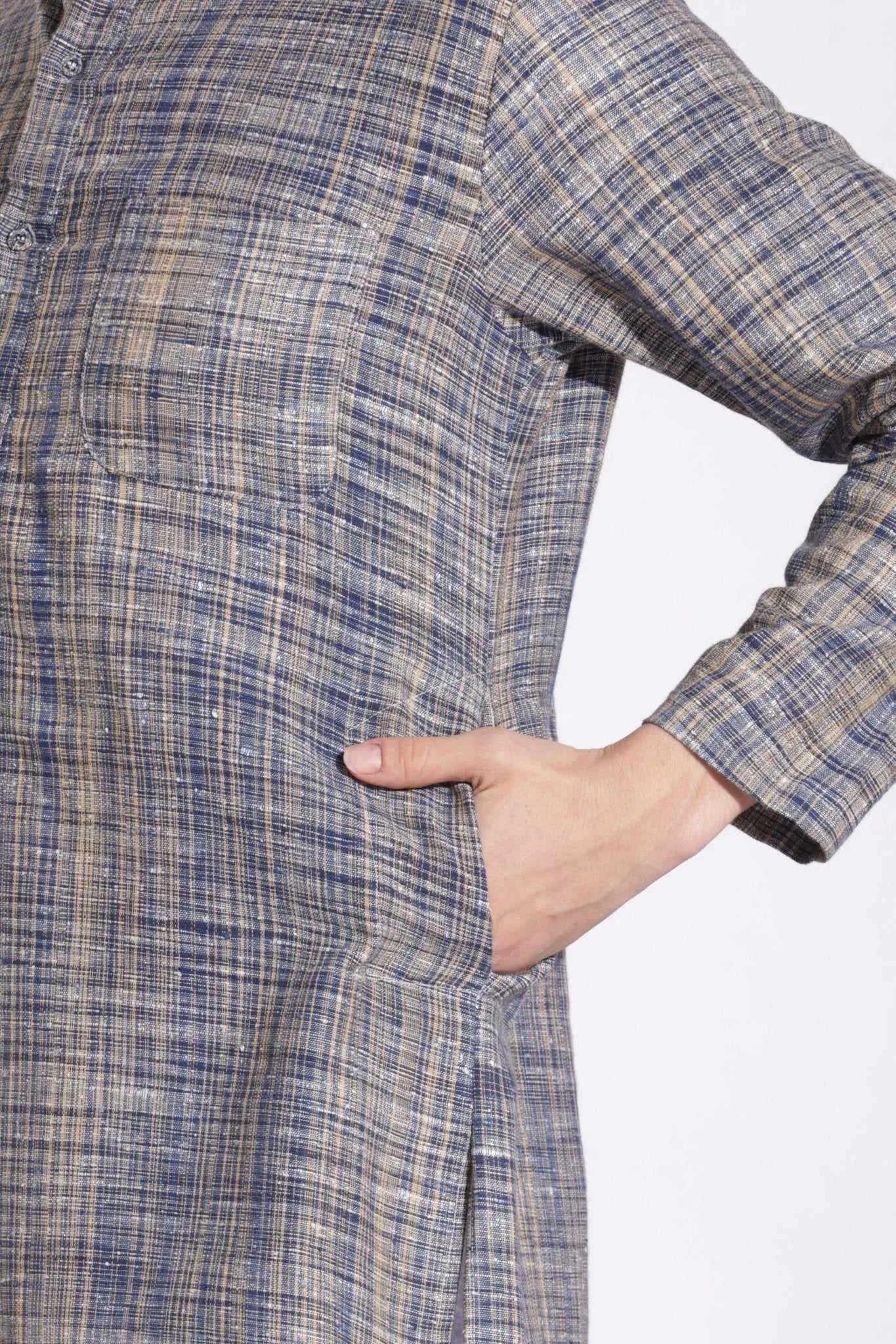 Elegant Blue Khadi Long Kurta