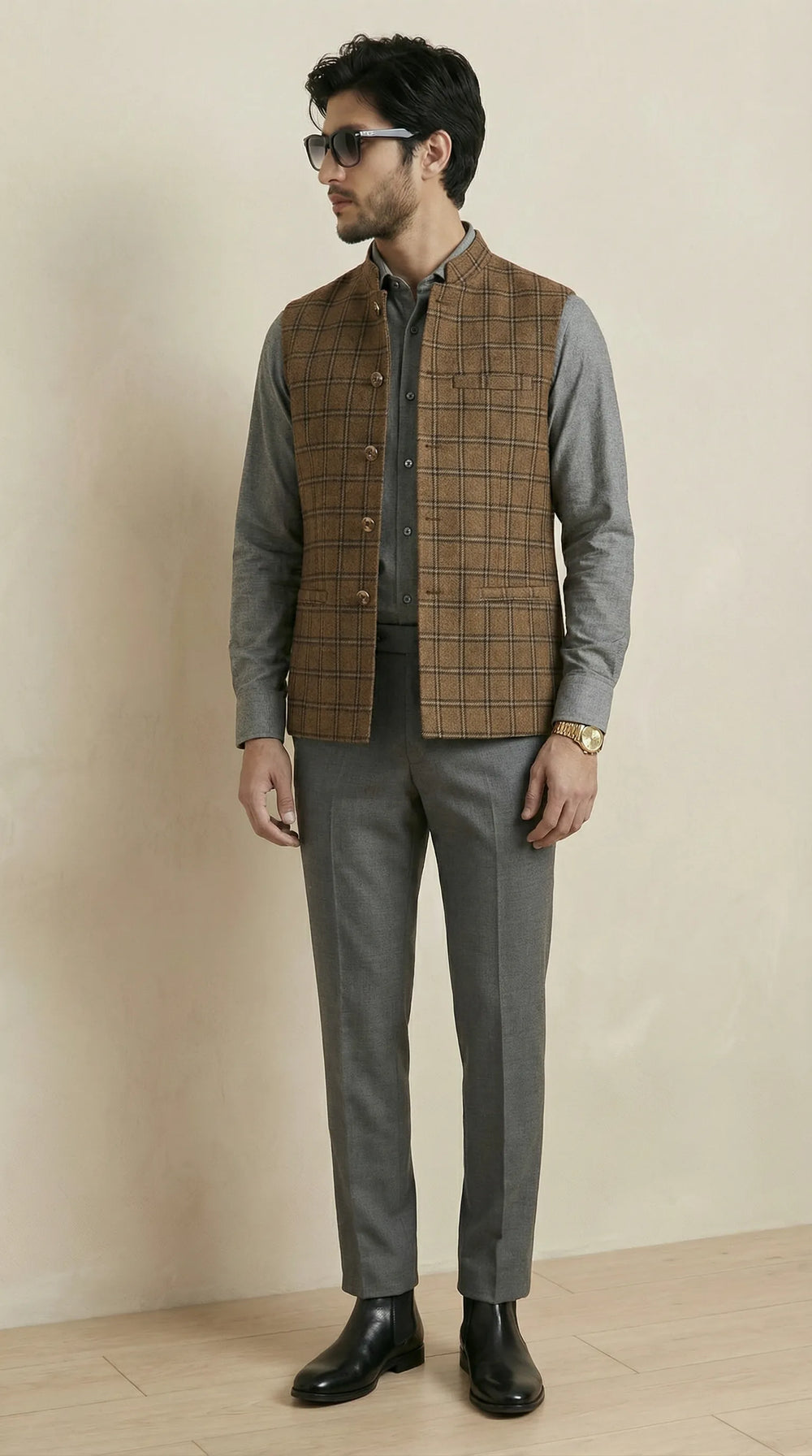 Reversible Wood Brown Nehru Fit Jacket | 100% Woolen