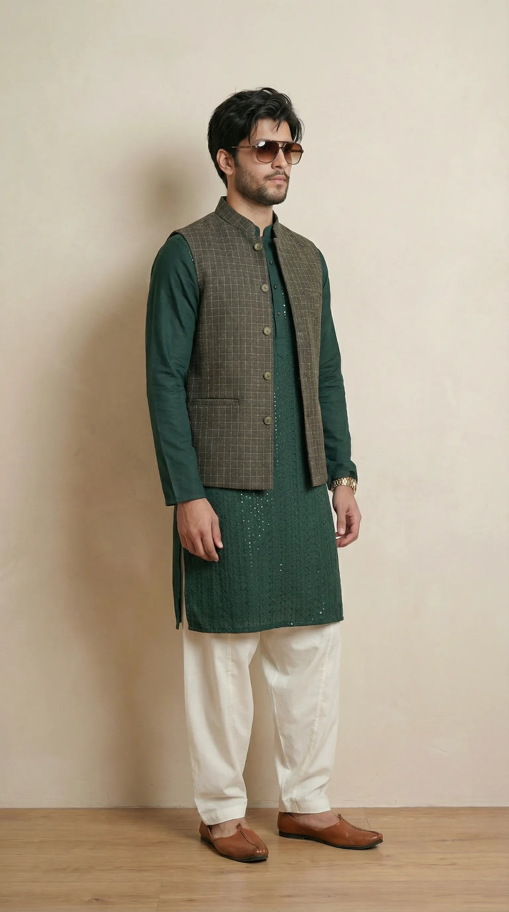 Dark Green Signature Nehru Fit Jacket | 100% Woolen