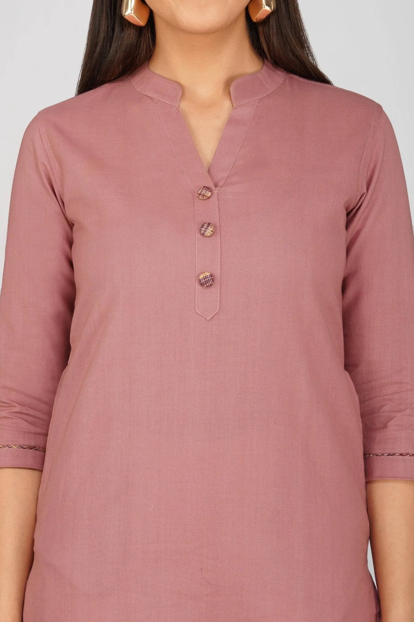 Women's Long Khadi Kurti Dusky Rose Pink