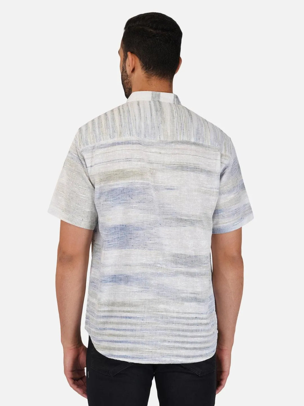 Pure Khadi Short Kurta in Self Pattern Blue Color