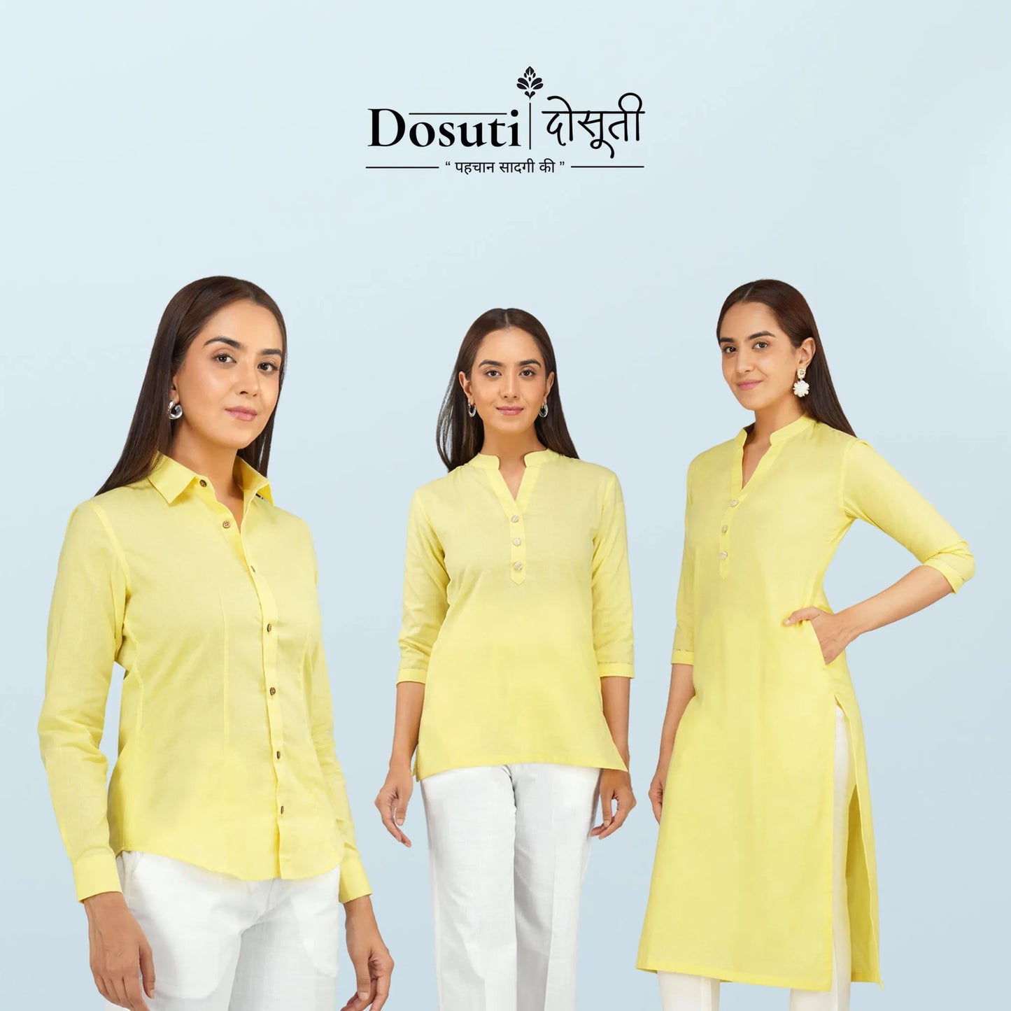 Women's Long Khadi Kurti Pastel Yellow