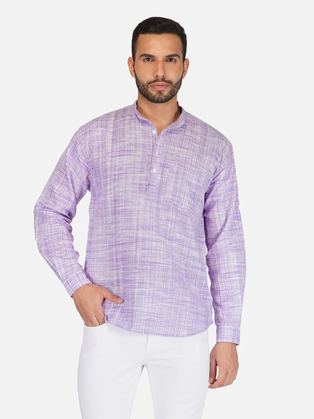 Pure Khadi Short Kurta in Purple Color