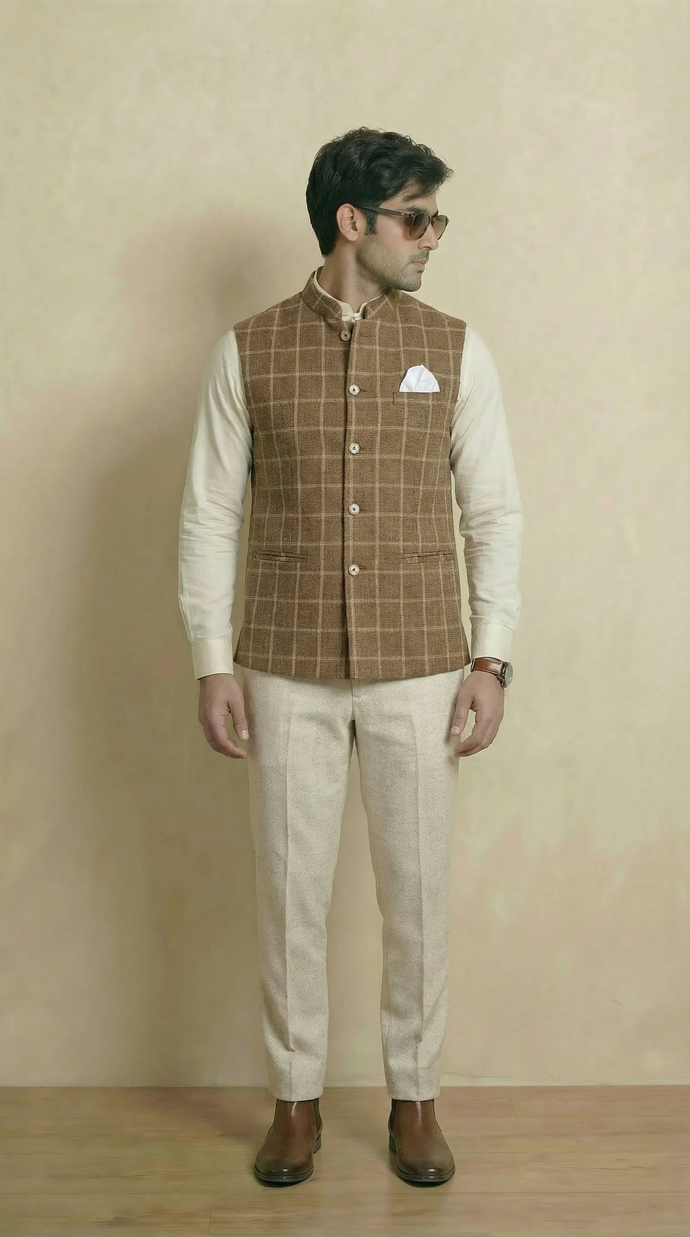 Reversible Biscuit Brown Nehru Fit Jacket | 100% Woolen