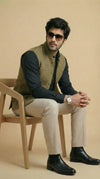 Olive Green Signature Nehru Fit Jacket | 100% Woolen