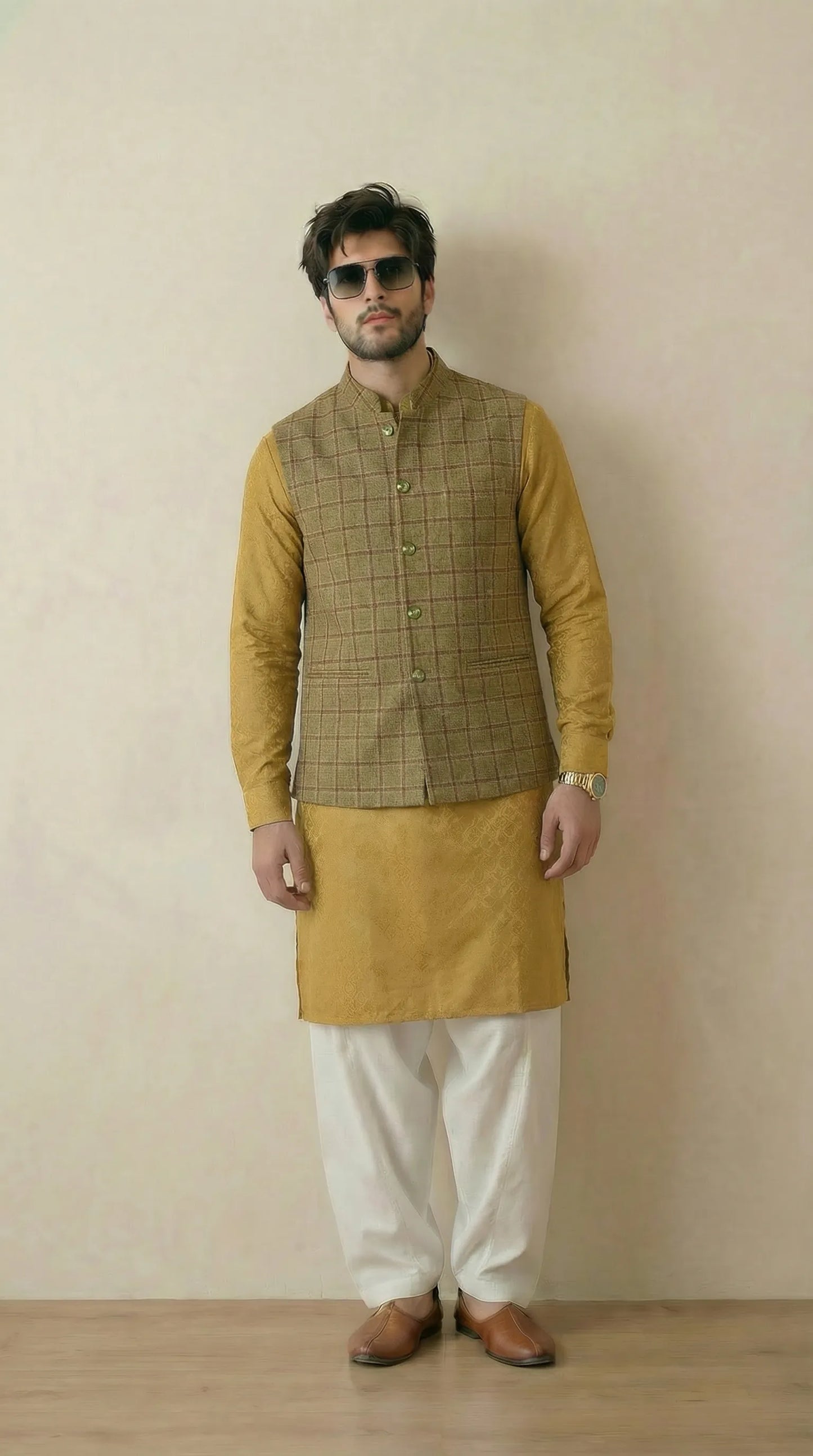 Fresh Green Signature Nehru Fit Jacket | 100% Woolen