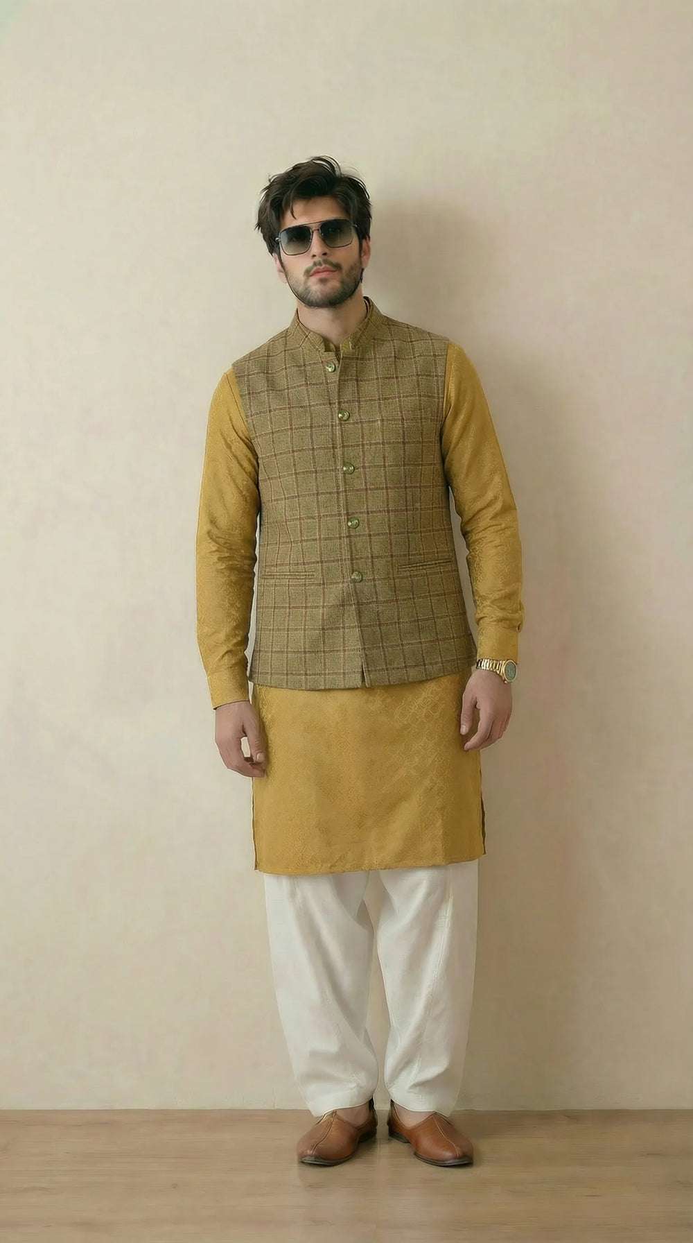 Fresh Green Signature Nehru Fit Jacket | 100% Woolen