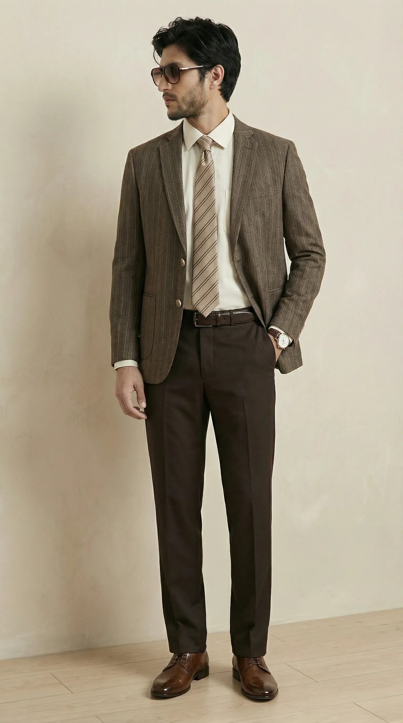 Biscuit Brown Tweed Blazer | 100% Wool, Classic Structured Fit