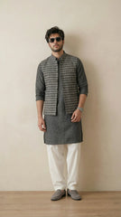 Reversible Iron Grey Nehru Fit Jacket | 100% Woolen