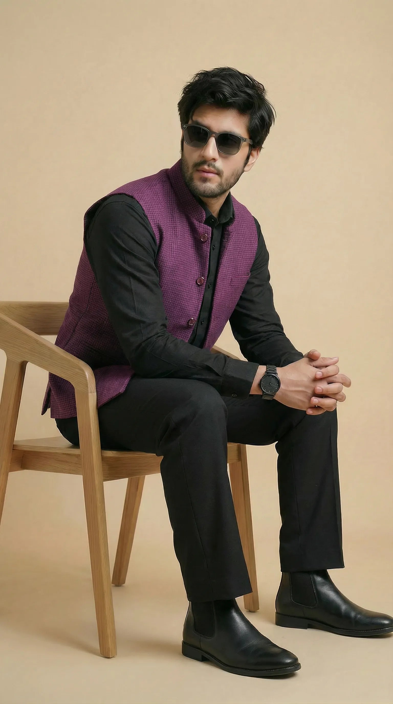 Magenta Signature Nehru Fit Jacket | 100% Woolen