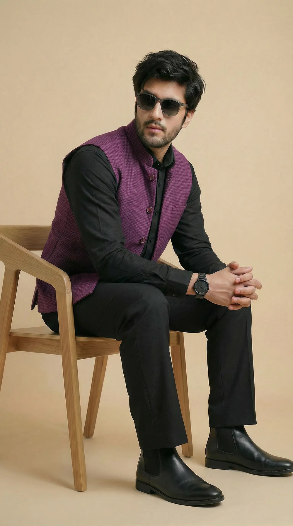 Magenta Signature Nehru Fit Jacket | 100% Woolen