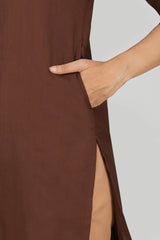 Women's Long Khadi Kurti Coffee Brown