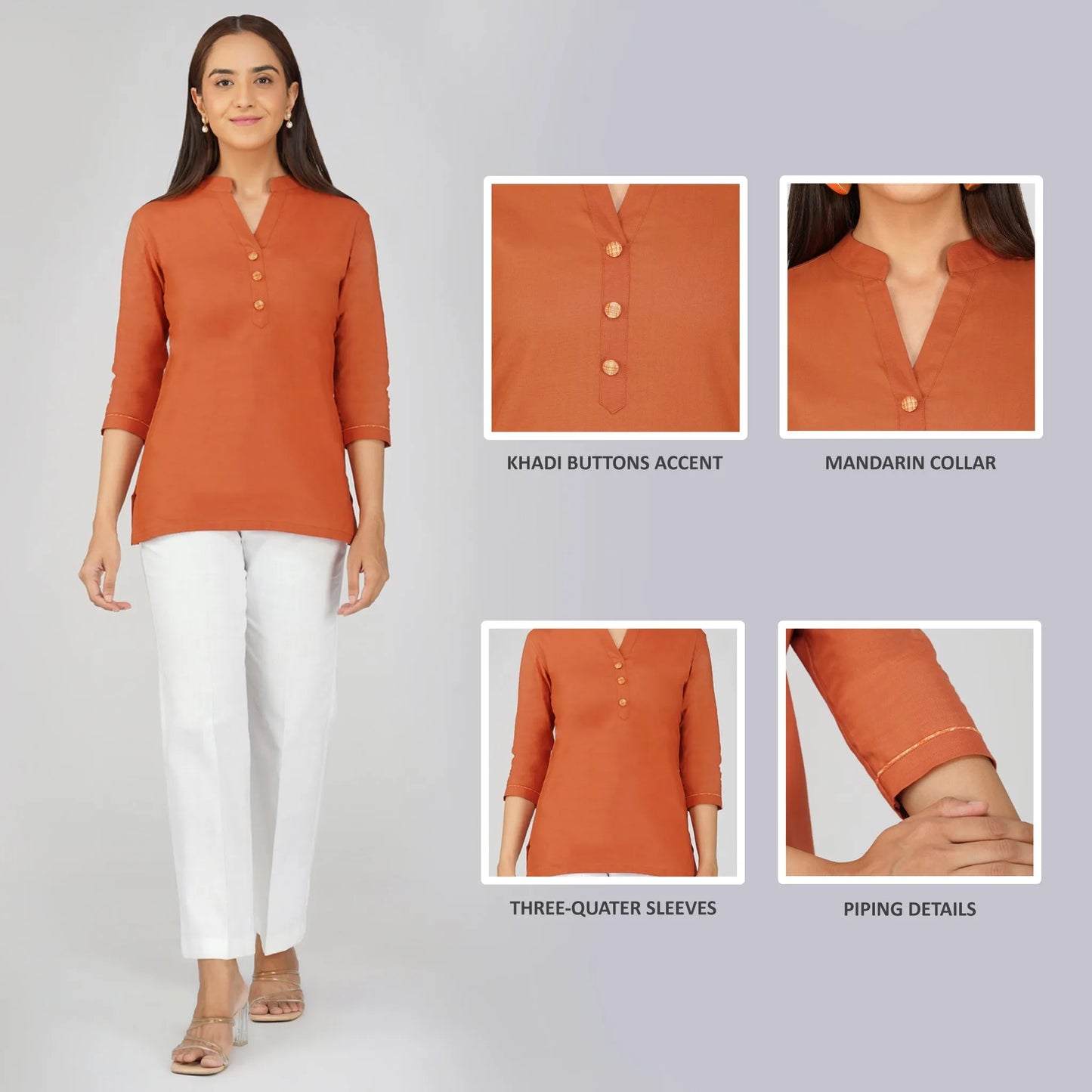 Women's Khadi Short Kurti Rust Orange