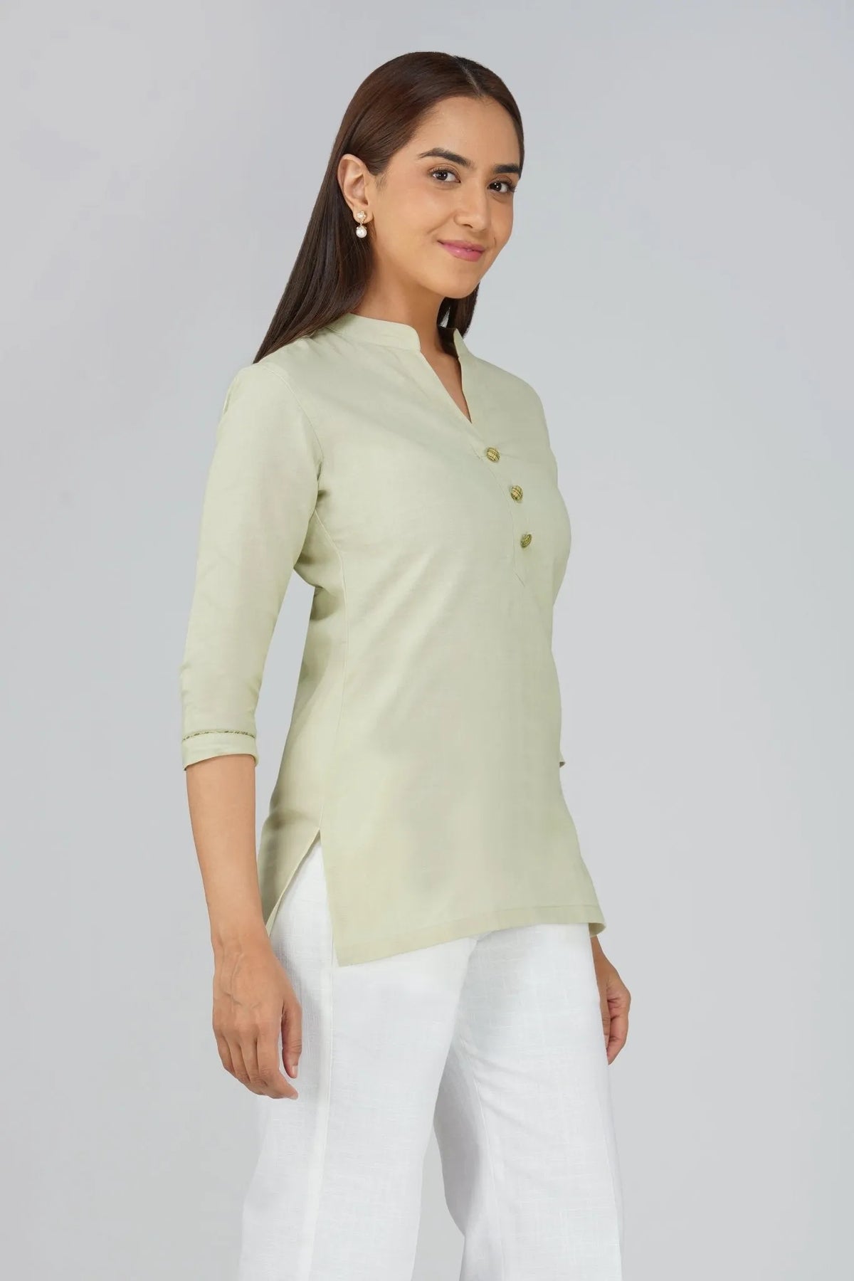 Women's Khadi Short Kurti Light Olive Green
