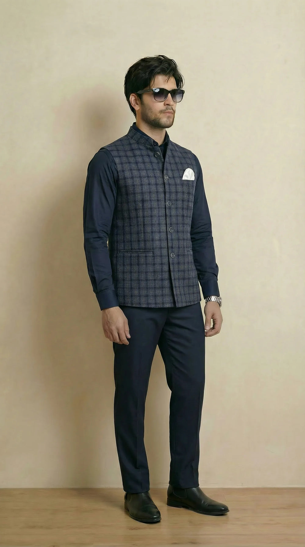 Navy Blue  Signature Nehru Fit Jacket | 100% Woolen