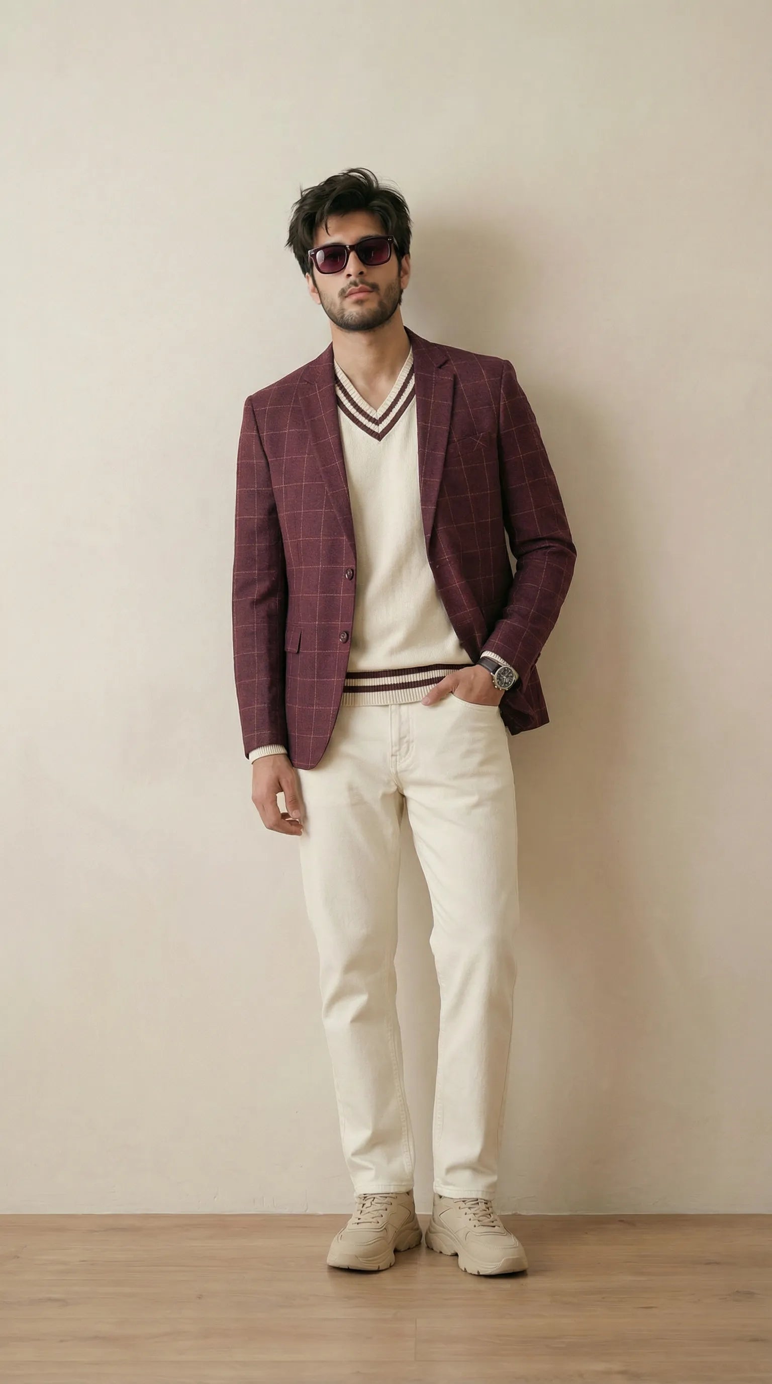 Maroon Tweed Blazer | 100% Wool, Classic Structured Fit