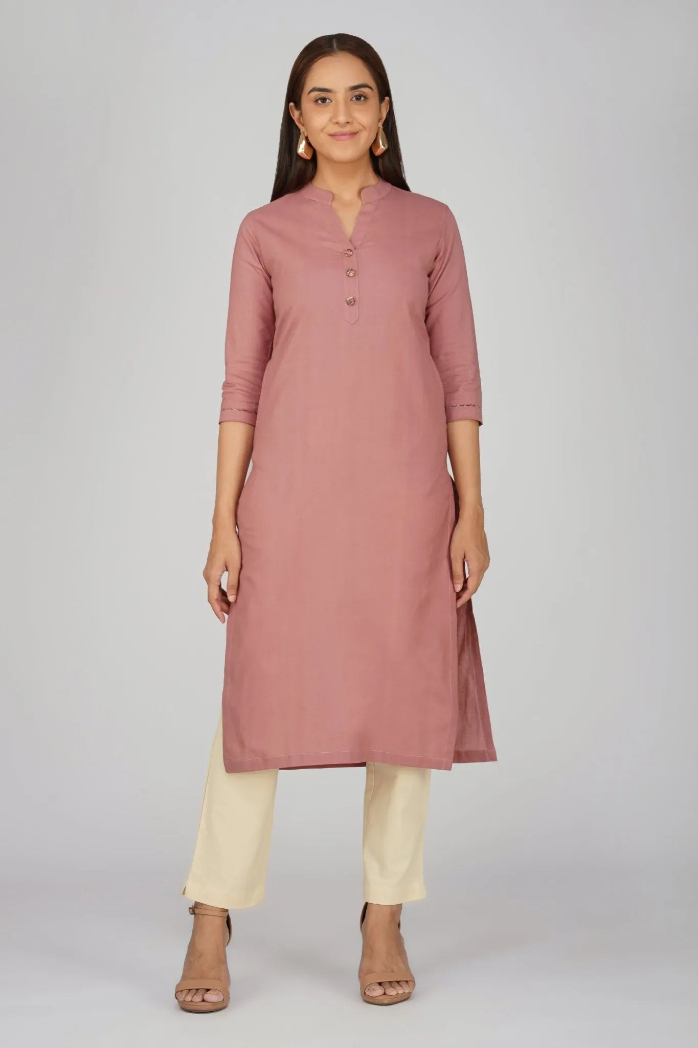 Women's Long Khadi Kurti Dusky Rose Pink