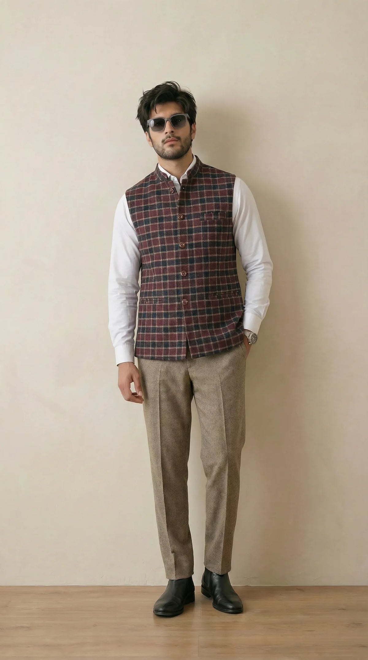 Reversible Brick Red Nehru Fit Jacket | 100% Woolen
