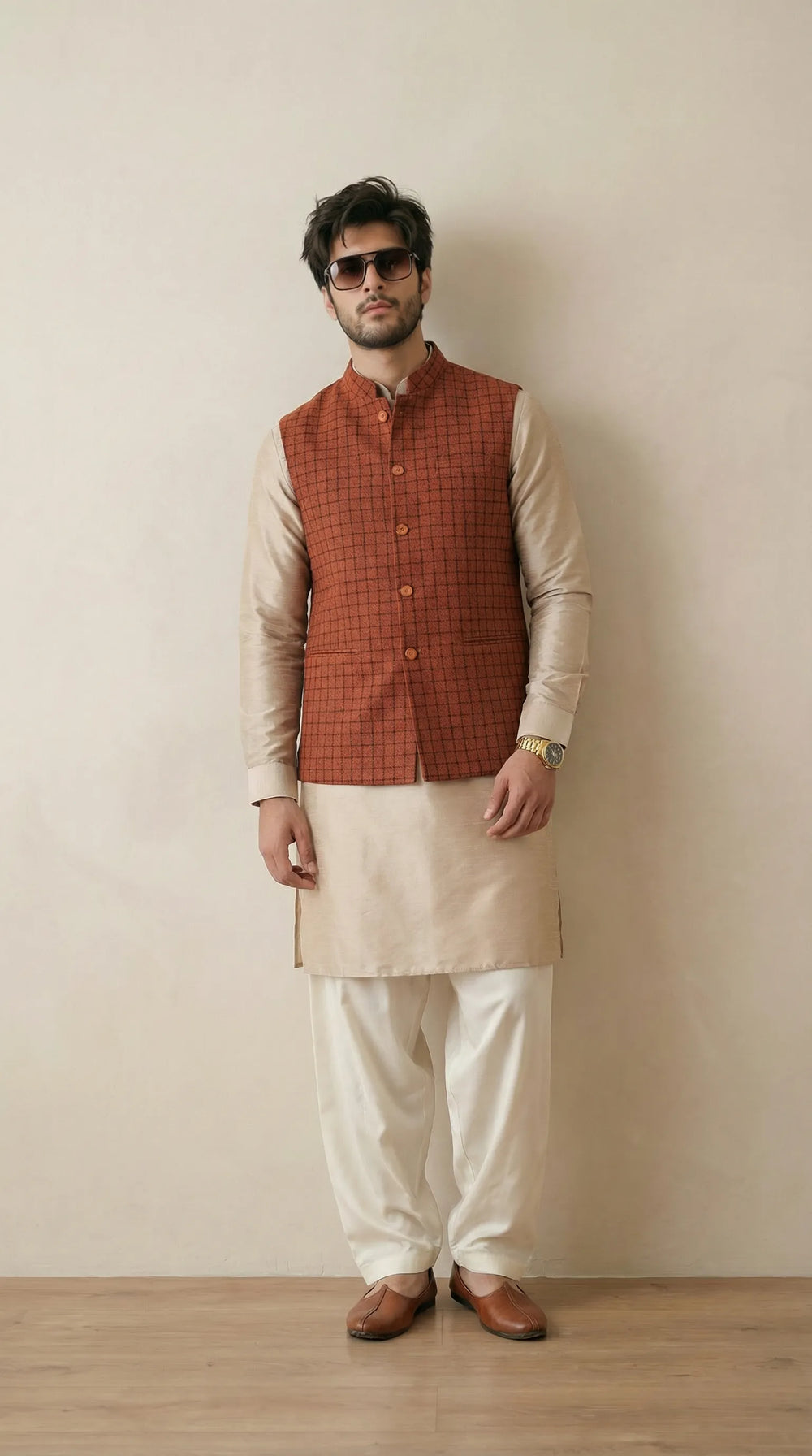Rust Orange Signature Nehru Fit Jacket | 100% Woolen