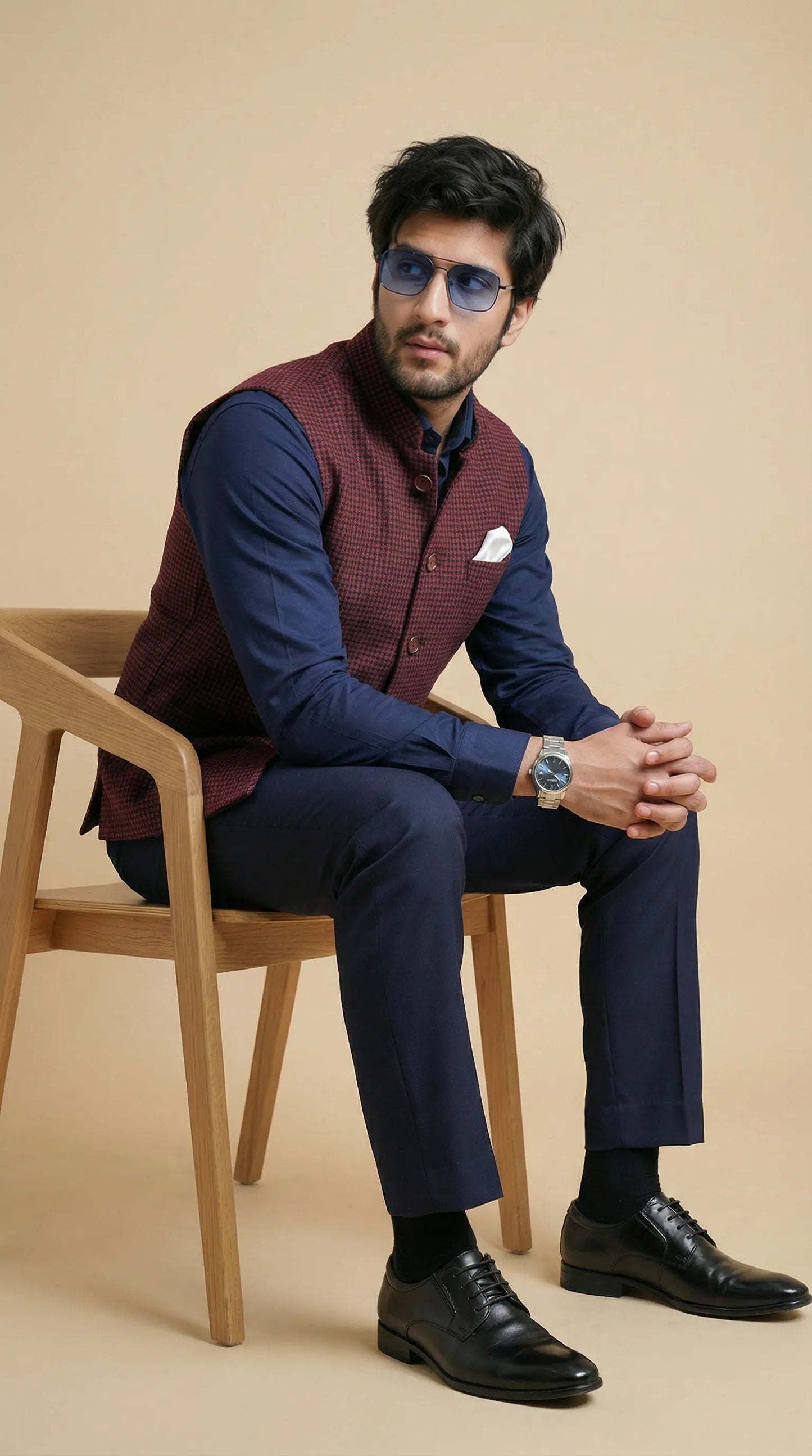 Reddish Maroon Signature Nehru Fit Jacket | 100% Woolen