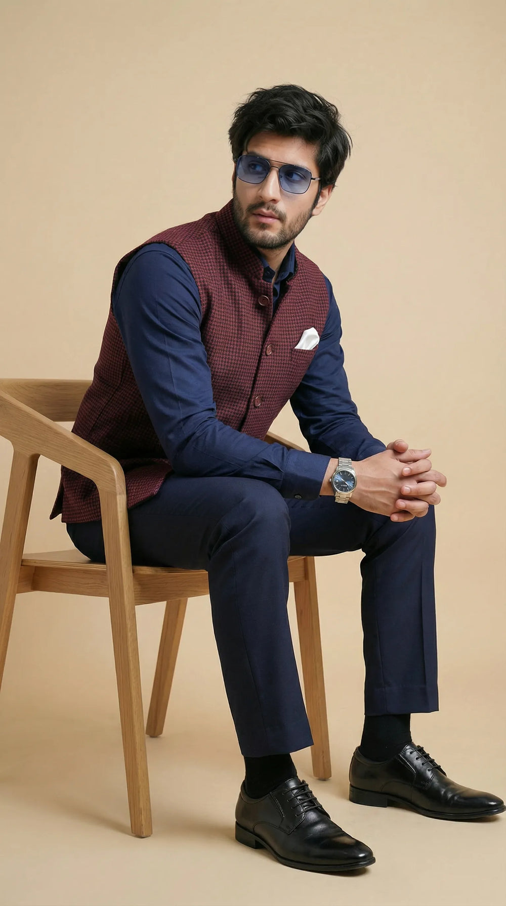Reddish Maroon Signature Nehru Fit Jacket | 100% Woolen
