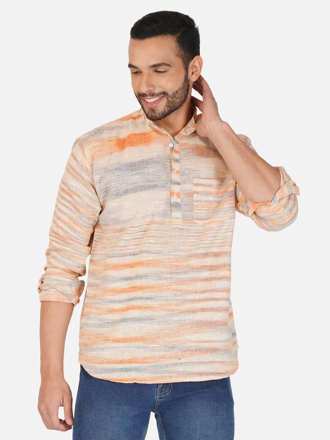 Pure Khadi Short Kurta in Golden Color