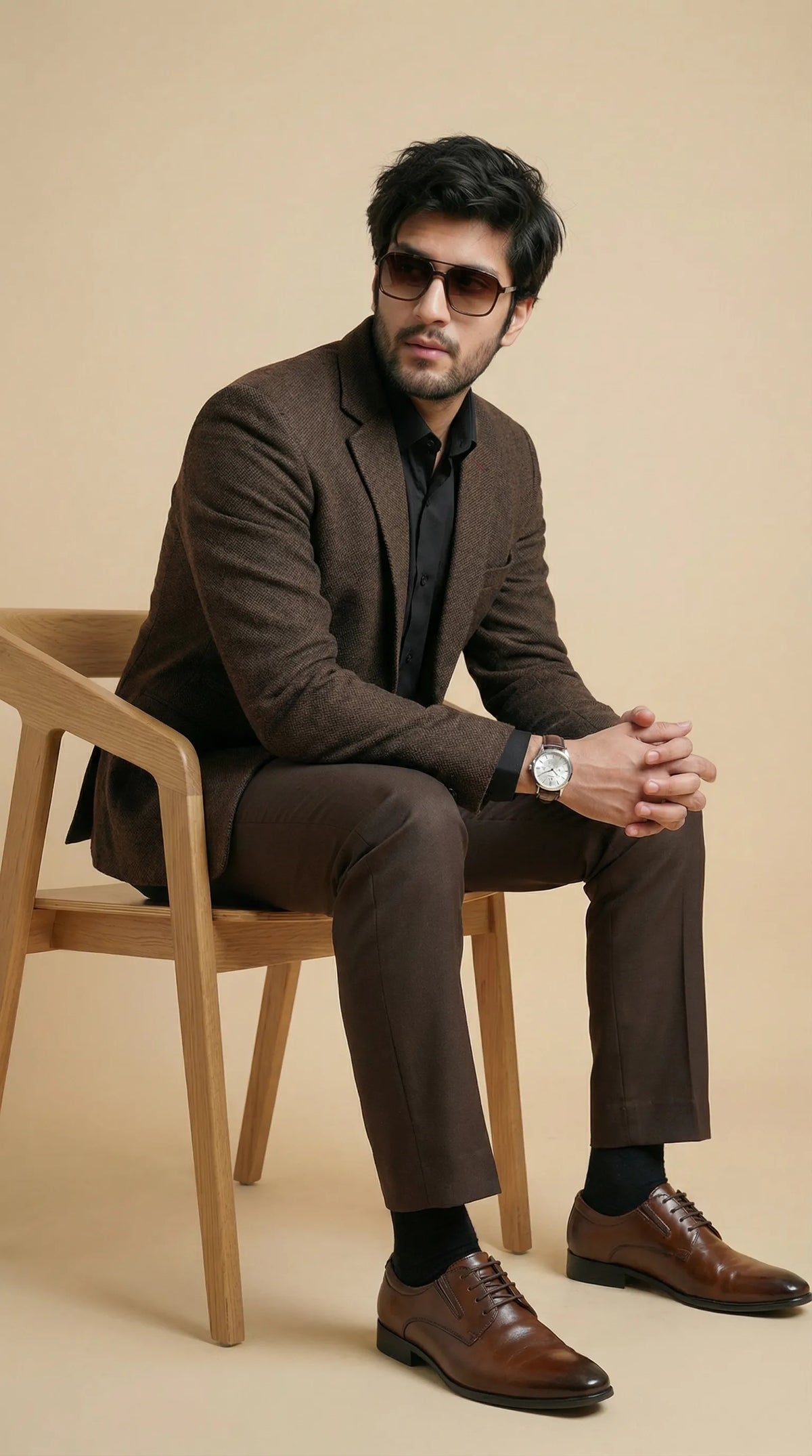 Coffe Brown Tweed Blazer | 100% Wool, Classic Structured Fit