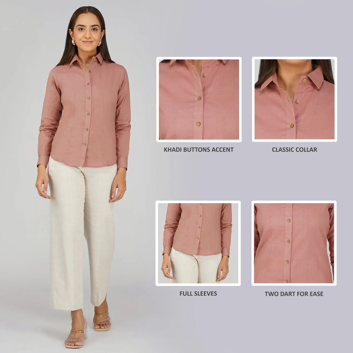 Women's Khadi Shirt Dusky Rose Pink