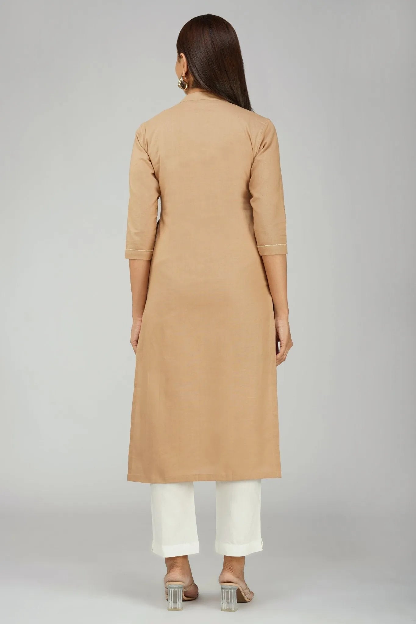 Women's Khadi Long  Kurti Beige Brown