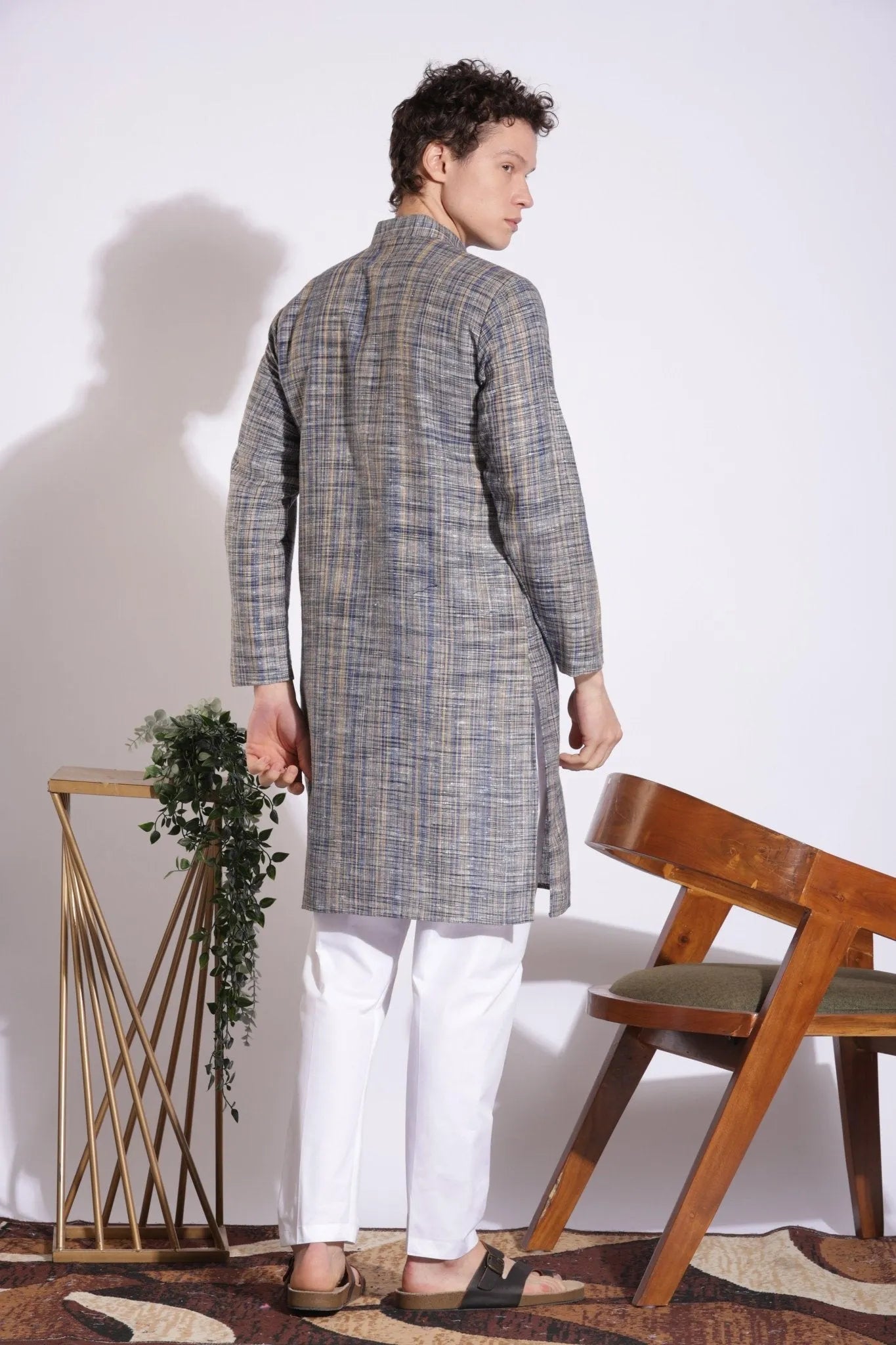 Elegant Blue Khadi Long Kurta