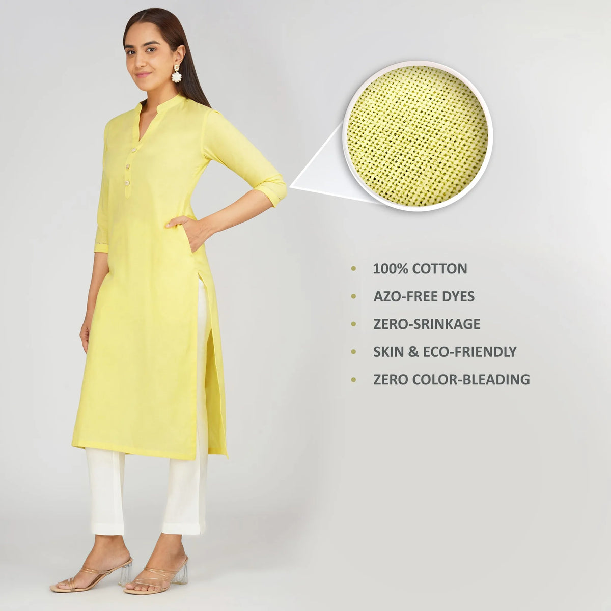 Women's Long Khadi Kurti Pastel Yellow