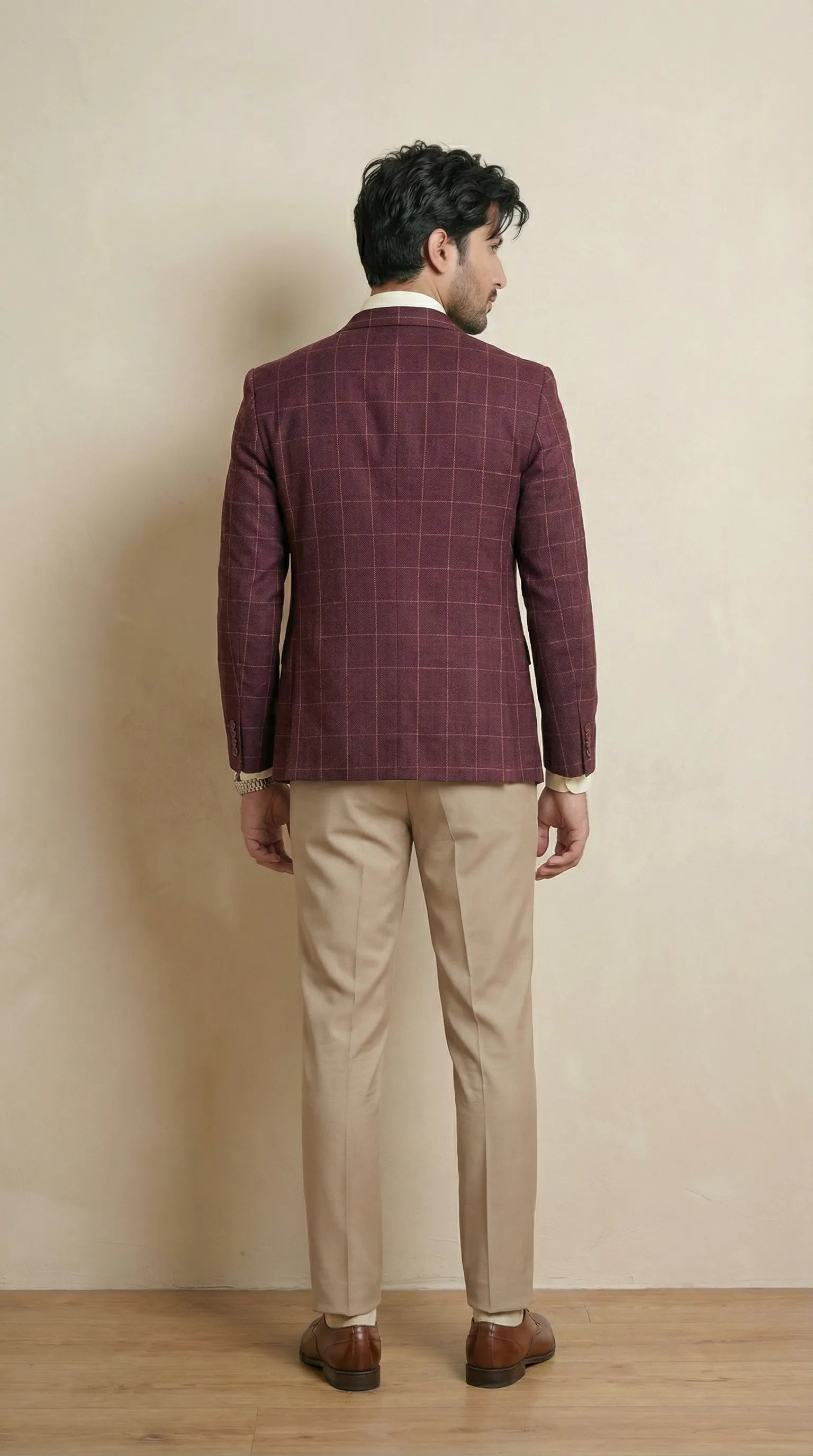 Maroon Tweed Blazer | 100% Wool, Classic Structured Fit
