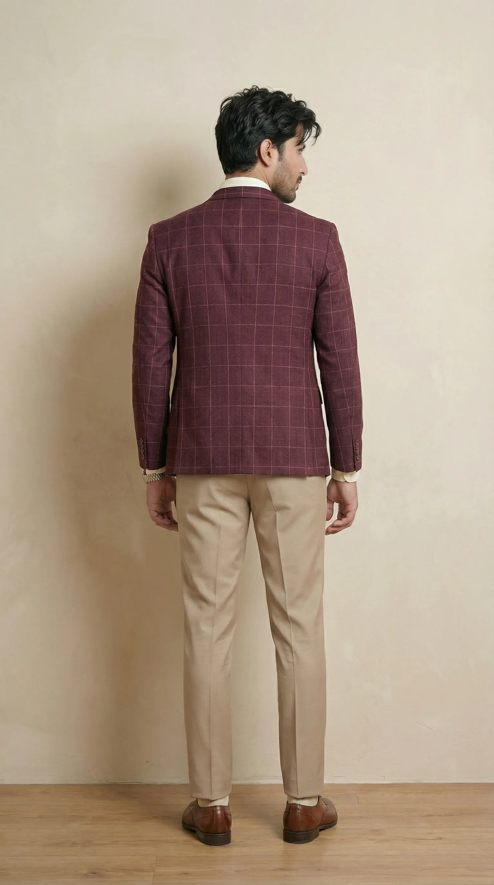 Maroon Tweed Blazer | 100% Wool, Classic Structured Fit